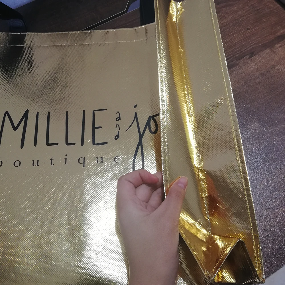 500 шт./лот сумки с логотипом на заказ золотые хозяйственные из нетканого