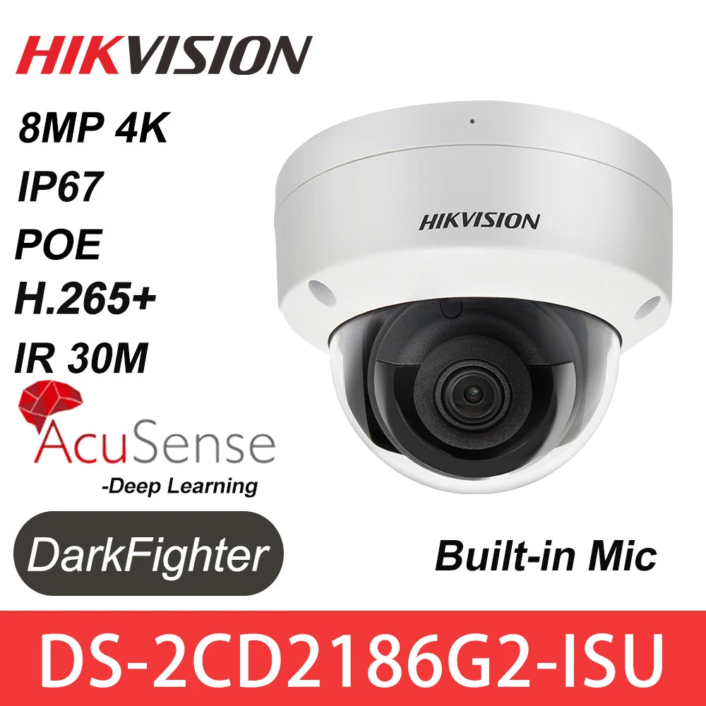 

Hikvision IP Camera 4K 8MP DS-2CD2186G2-ISU Acusense Built-in Microphone Dome Camera POE CCTV Security H.265 IP67 Darkfighter