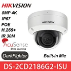 Купольная IP-камера Hikvision, 4K, 8 Мп, DS-2CD2186G2-ISU, Acusense, встроенный микрофон, POE, система видеонаблюдения, H.265, IP67, Darkfighter