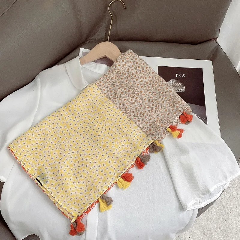 Женская мода садовый цветочный принт с маргаритками и кисточками Женский мягкий