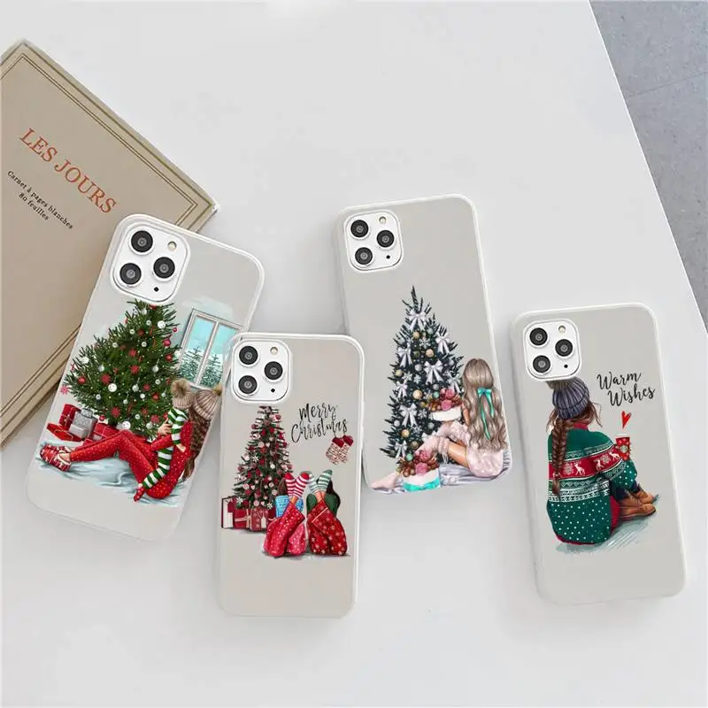 

Merry Christmas Brown Hair Girl Phone Case Candy Color for iPhone 6 6S 7 8 11 12 XS X SE 2020 XR mini pro Plus MAX mobile bags