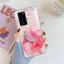 Gilt Phone Case with Fold Holder Covers for Huawei P40 Lite 4G P30 Pro Mate 30 20 Nova 7 6 SE 4e P40Pro Plus Marble Protector