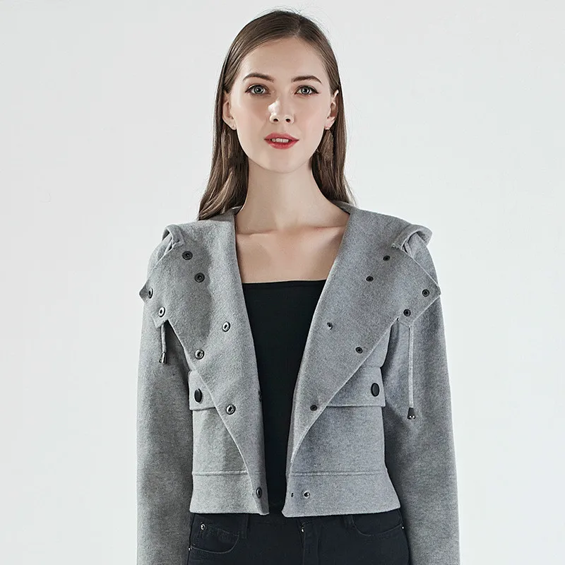 Весенний Топ куртка для девочек с длинным рукавом и капюшоном женский короткий