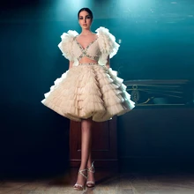 Vestido de fiesta corto y esponjoso de dos piezas para mujer, vestidos de baile a capas de tul con diamantes de imitación, a la moda, a medida (2)