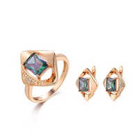 free shipping jewelry set for women rings colorful jewelry elegant fashion luxury gold green earrings for women gift