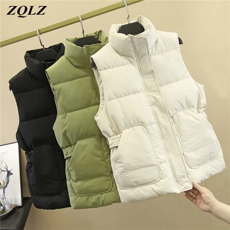 

ZQLZ зимний жилет, куртка для женщин, новое теплое Черное пальто без рукавов, Женский Тонкий Повседневный пуховик на молнии, хлопковое пальто, ...
