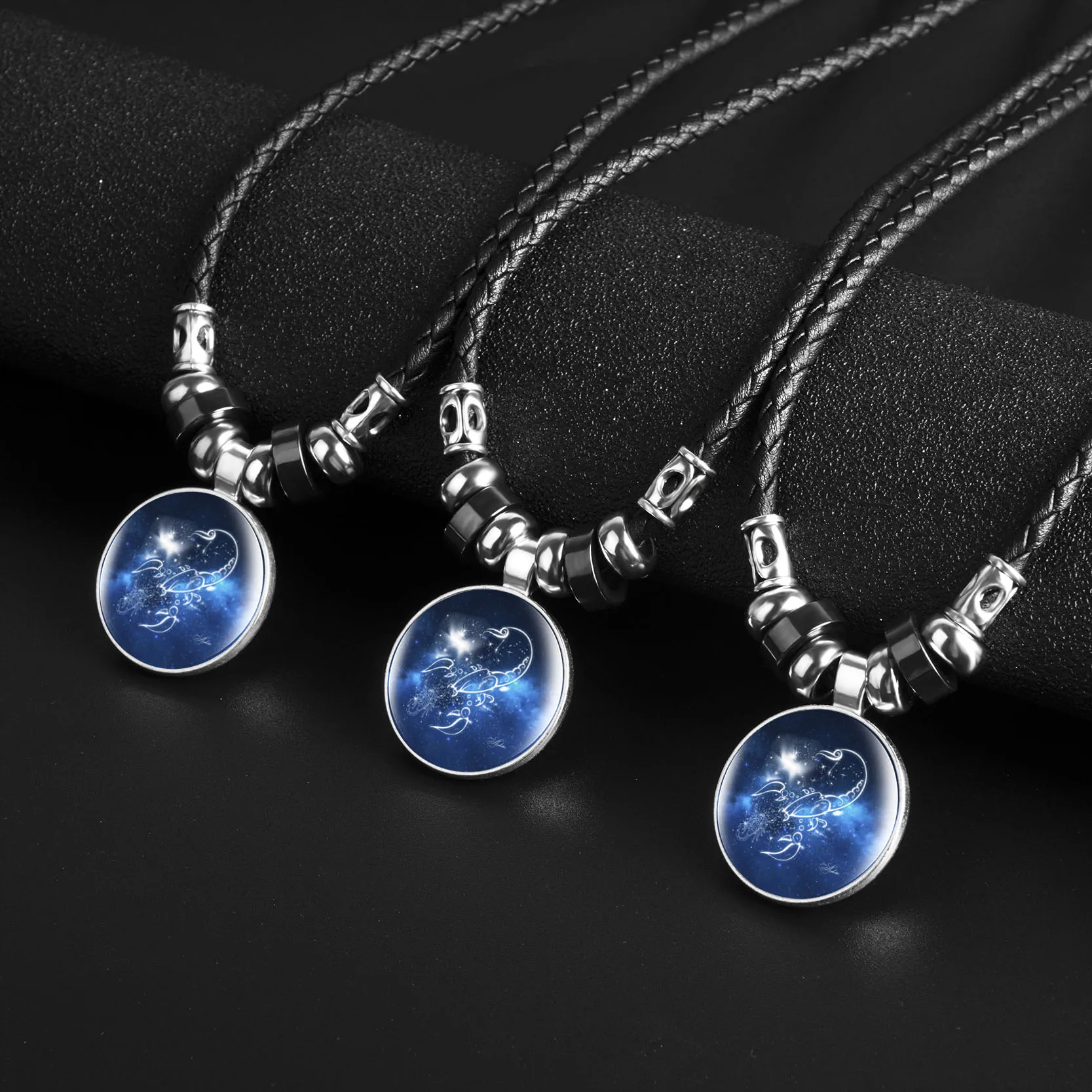 Ожерелье KCALOE в стиле панк ожерелье из кожи со стеклянным зодиаком посеребренное