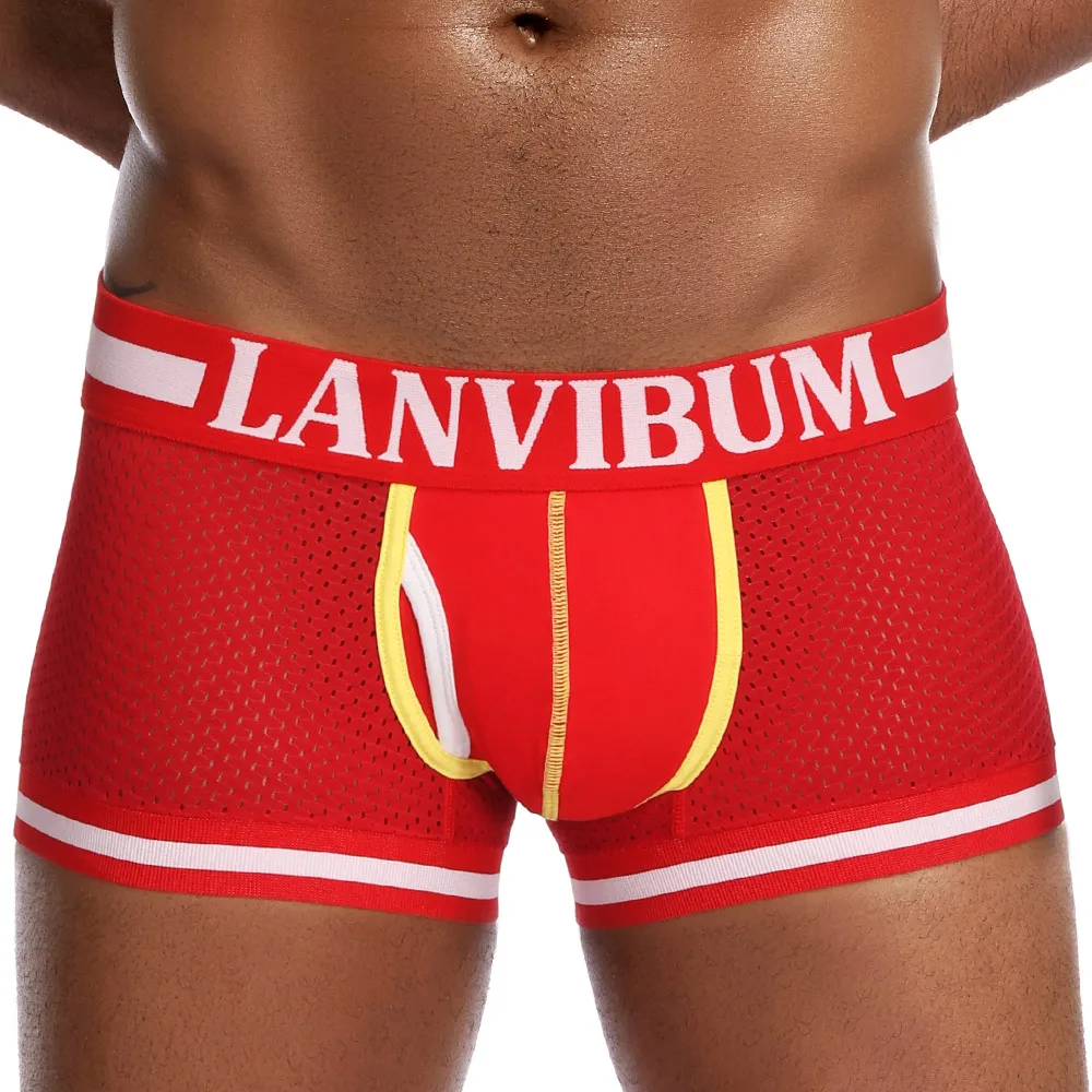 Lanvibum нижнее белье Для мужчин трусы боксеры сетчатые шорты Прозрачное в сеточку