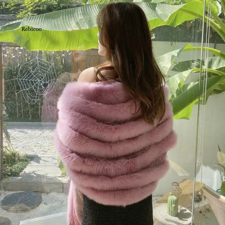 Зимнее меховое пальто женская накидка Вязаное пончо осенне-зимняя из