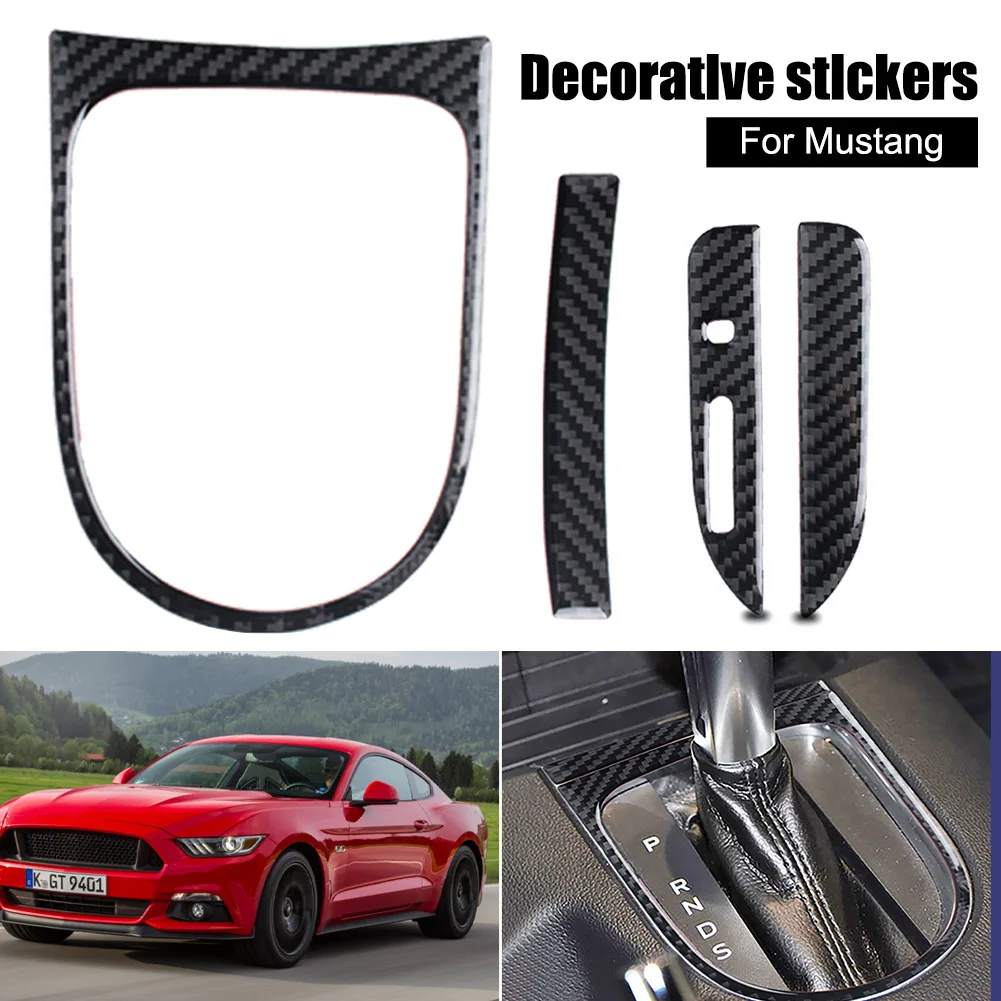 

Carbon Fiber Black Car Gear Shift Panel Sticker Interior Center Console Frame Cover Decor Trim Decal for Ford Mustang 2015-2019