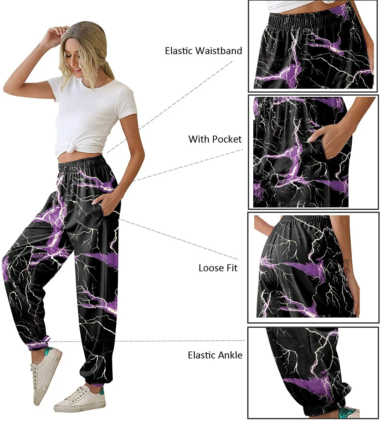 

Fashion Women Pants Casual Loose Trousers Personality Sign Print Elastic High Waist Beam Feet Long Pants Lady Fashion Streetwear