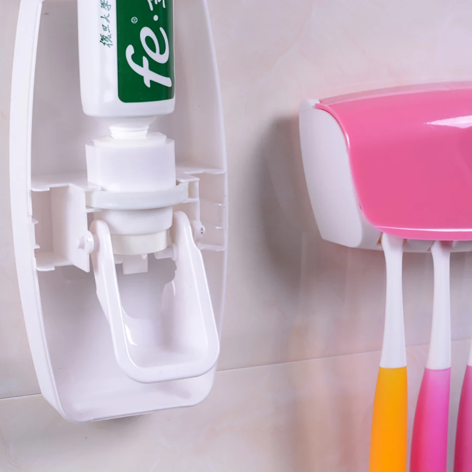 1 Set Creative Automatic Plastic Lazy Toothpaste Dispenser 5 Toothbrush Holder Squeezer Bathroom Shelves Bathing Accessories | Дом и сад