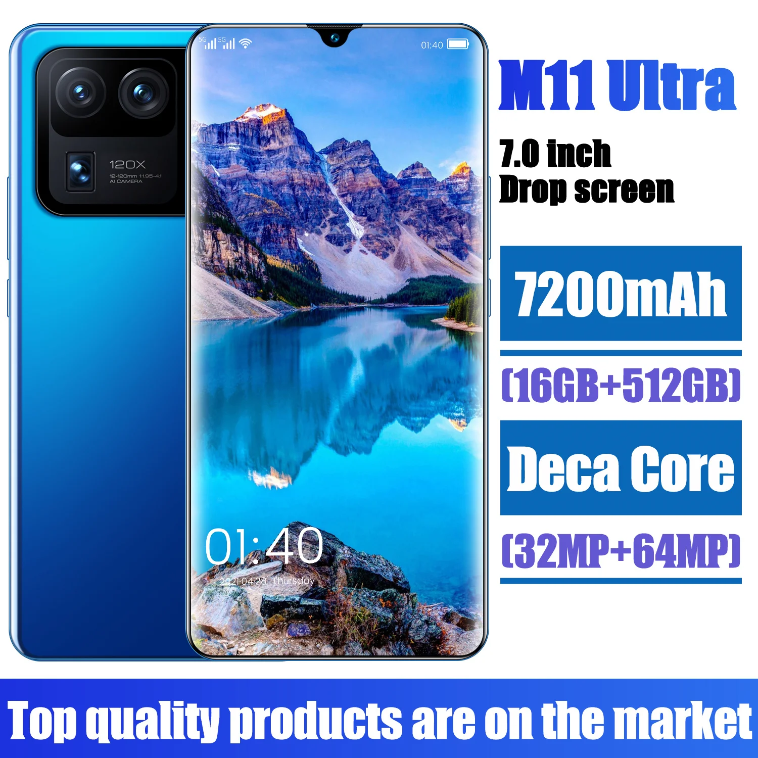 

New Arrival M11 Ultra 5G Mobile Cell Phone 7.0Inch 16+512GB MT6893 Deca Core Fingerprint Face ID 32MP+64MP 7200MAH Dual SIM Card