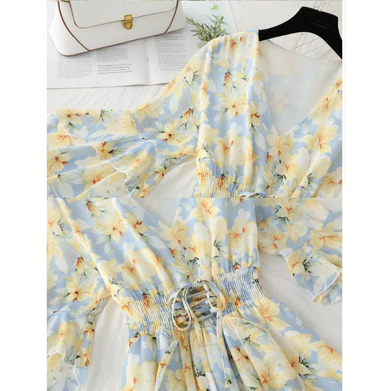 

Women's Cute Flower Pressure Short-arm Midi Dress for Women Hot-haired Vestidos Women Comtable Evacuation