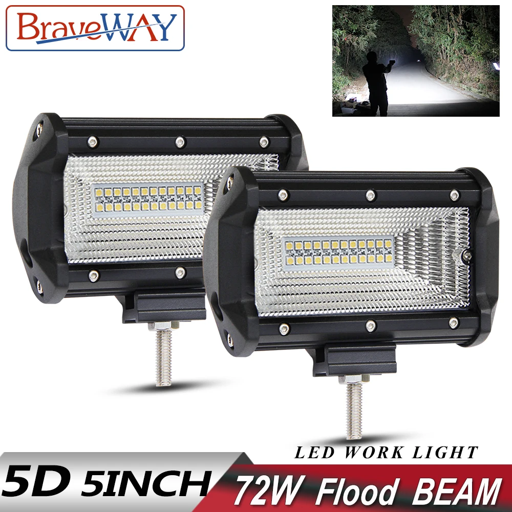 BraveWay 5D супер яркий 72 Вт 5 дюймов луч светодиодный бар Offroad точечный рабочий