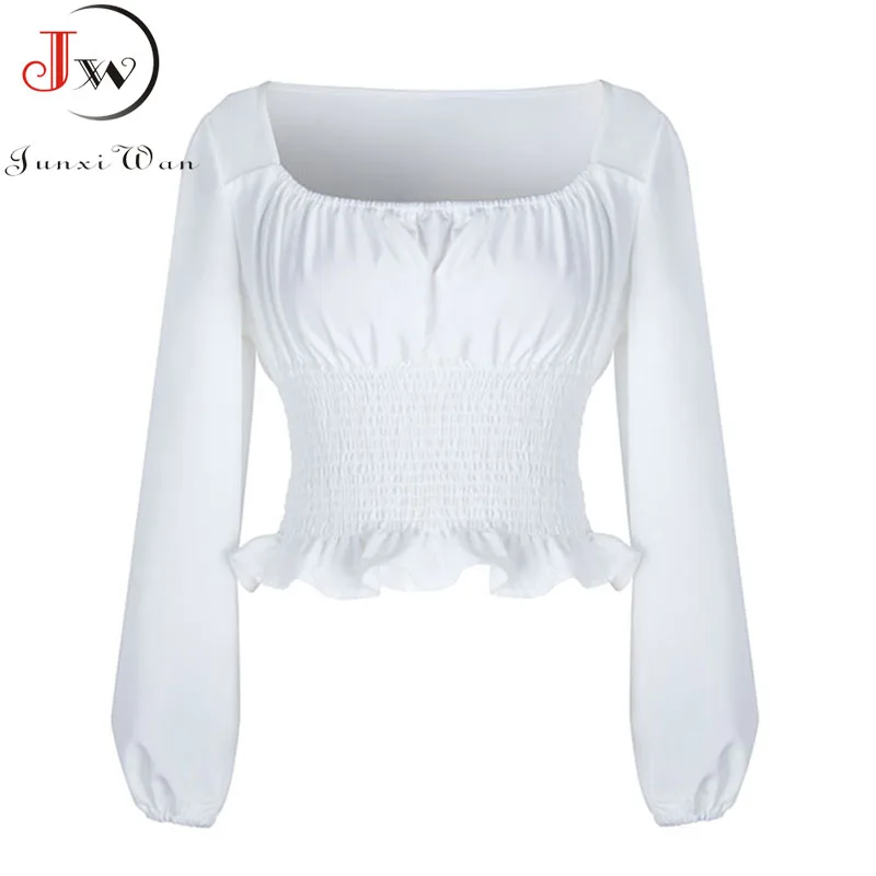 Элегантная женская шифоновая блузка с длинным рукавом летняя рубашка оборками и