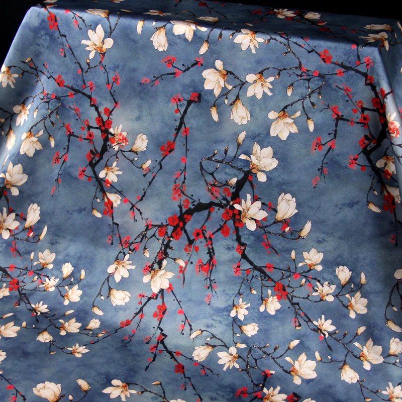 

PRINTED SILK STRETCH SATIN 118cm width 19momme Pure Silk Fabric Pink Color Floral Printing Dress Sewing Material