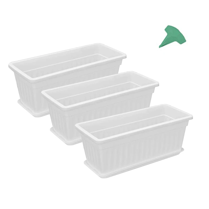 

3 упаковки белых цветочных коробок для окон, Пластиковые домашние прямоугольные растительные фермы для подоконников, сада, двора, крыльца