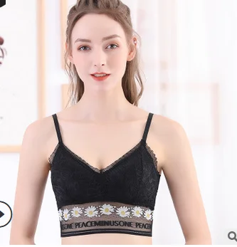 

Womens Patchwork Lace Deep V-Neck Bustier Tops Daisy Flower Printed Hem Slimming Vest Tops for Summer