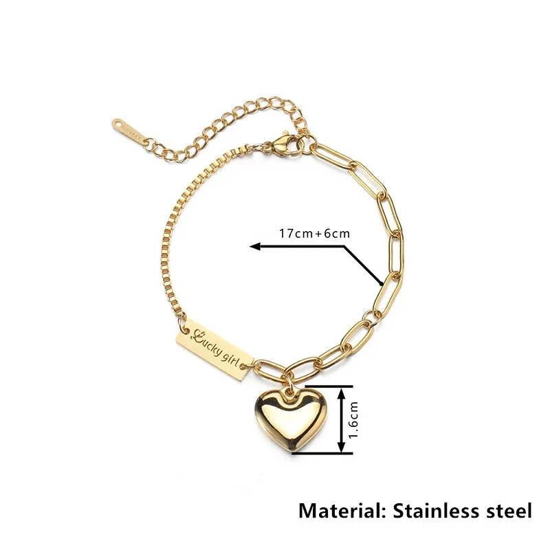 

HANGZHI 2021 NEW Titanium steel asymmetric splicing love letter bracelet simple personality cold style hip hop jewelry female