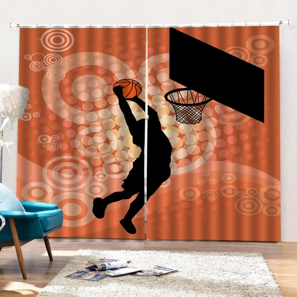 Спортивные шторы для баскетбола большие окна гостиной спальни оранжевый фон