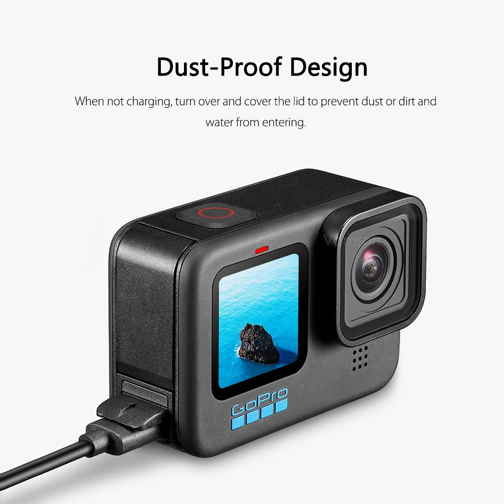 Боковая крышка аккумулятора Vamson с силиконовым чехлом для GoPro Hero 10 9 черная Съемная