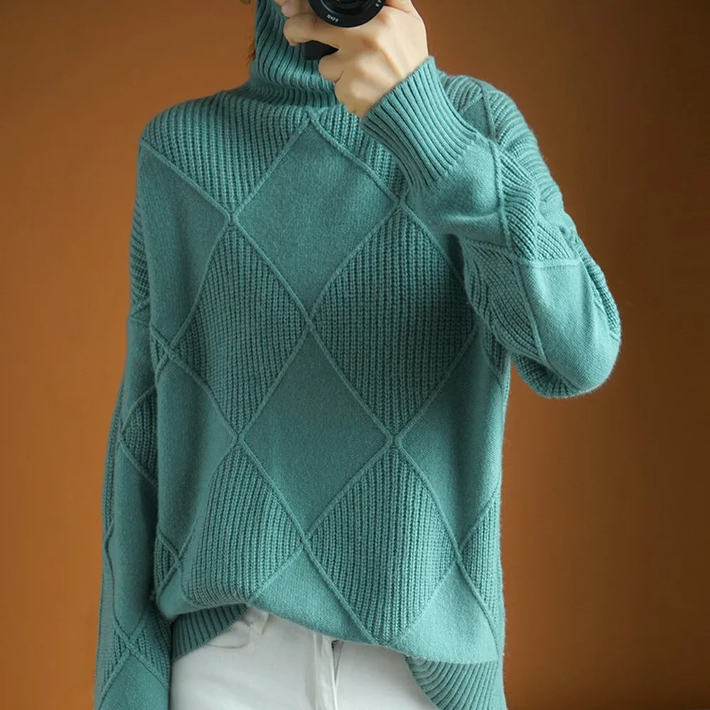 

Women's Autumn Winter Sweater Loose Turtleneck Sweater Pure Color Warmmer Knitted Pullover Winter Women Clothes