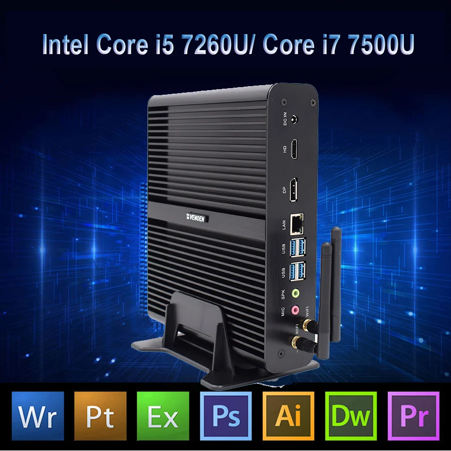 Core i7 7500U 6500U Мини ПК без вентилятора Win10 pro Бизнес Настольный Intel HD620 графика 4K HTPC игровой компьютер i5 7260U WiFi HDMI