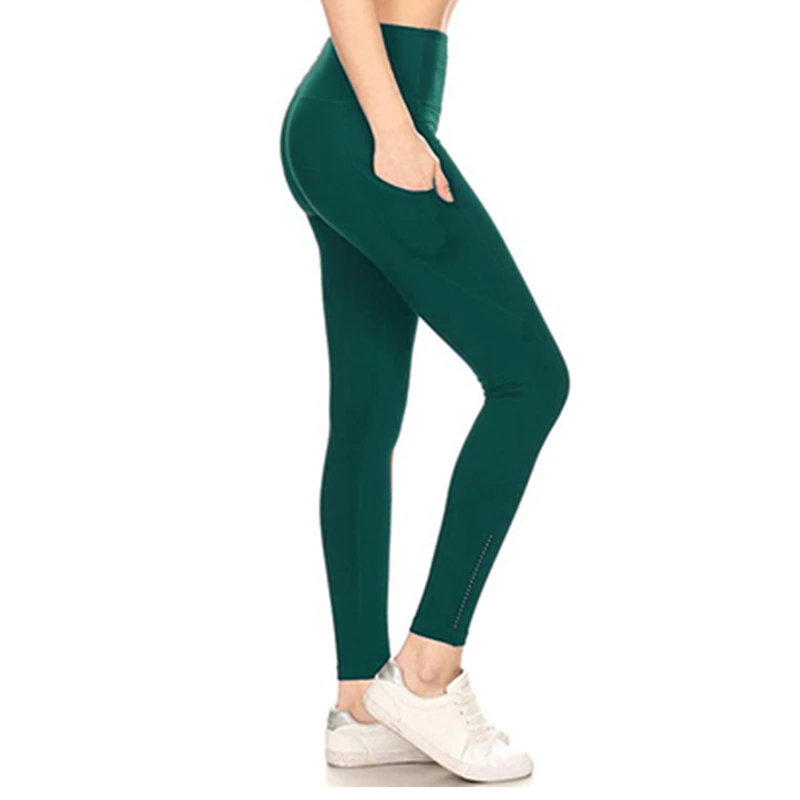 Leggings With Pocket Women Gym Tights Push Up Running Pants Workout High Waist Active Wear Yoga Pants Tummy Control Leggings - Цвет: BL9623 Green