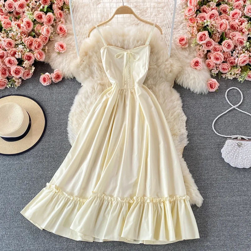 

Женское пикантное праздничное пляжное платье без бретелек с открытой спиной, Модное Новое однотонное платье на бретельках для девушек, лет...