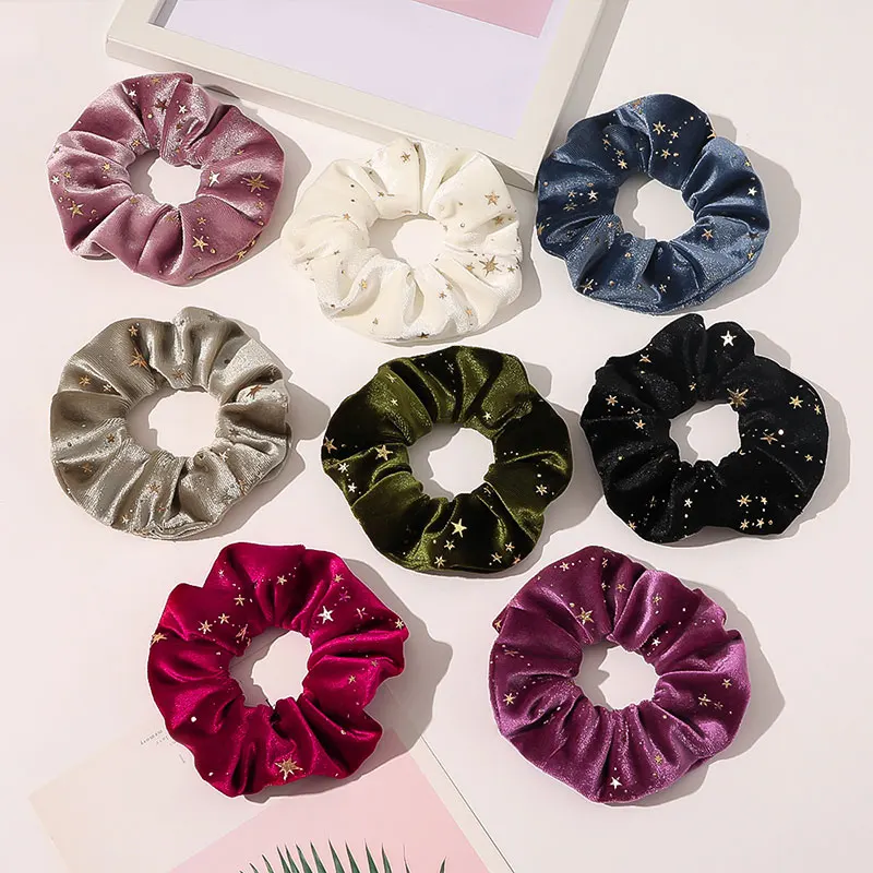 

2021 Bright Colors Stretchy Big Striped Velvet Hair Rubbers Elegant Hair Scrunchies For Women Office Ladies Hold The Bun Easily