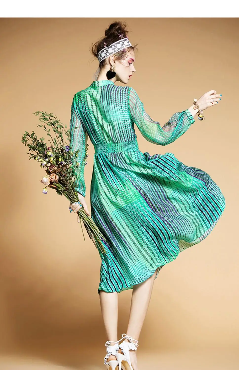 

New Temperament silk printed Mock Neck Dress new boutique women s dress in early spring 2020
