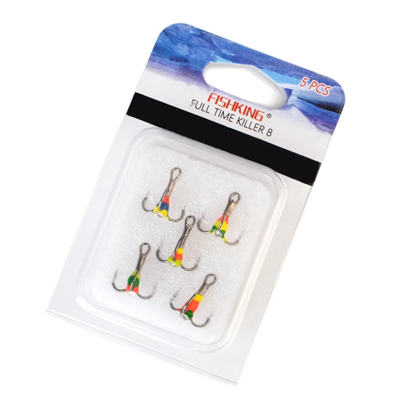

Fishhooks Ice Fishing Lures Rhinestone Decorative Artificial Lures Barbed treble Fishhooks 5pc