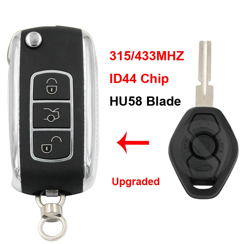 Обновленный складной дистанционный ключ-раскладушка с 3 кнопками 315 МГц/433 МГц ID44