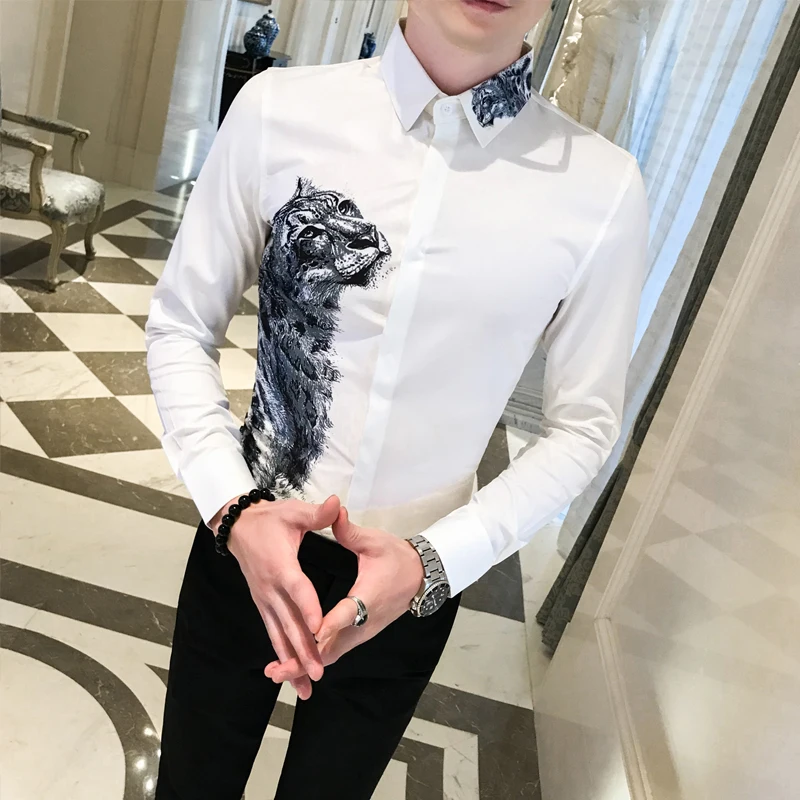 

Fall 2019 Slim Long Sleeve Shirt Men's Social Bowl A236-9842-P55