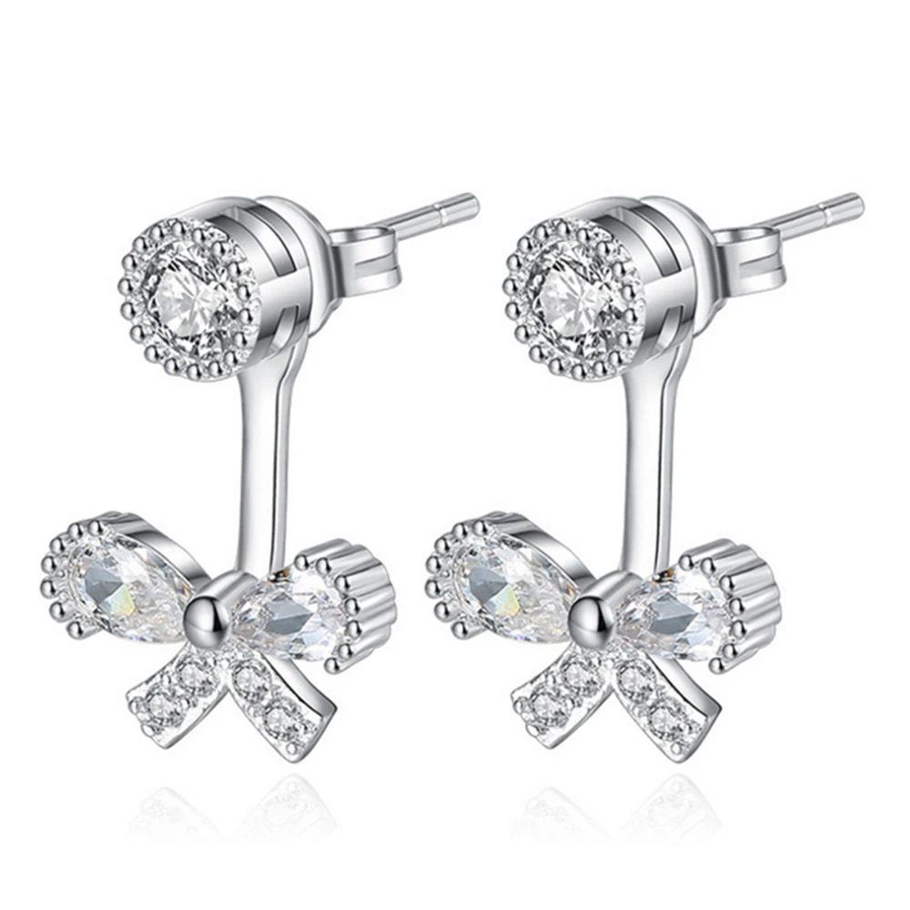 

Fashionable Silver Jewelry Ladies Sweet Bowknot Luxury Zircon Earrings Girls Tassel Personal Earrings Jewelry Seiko Gifts