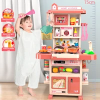 large diy mini childrens kitchen toys sound and light kitchenette safe plastic pretend role play tableware kids educational toy