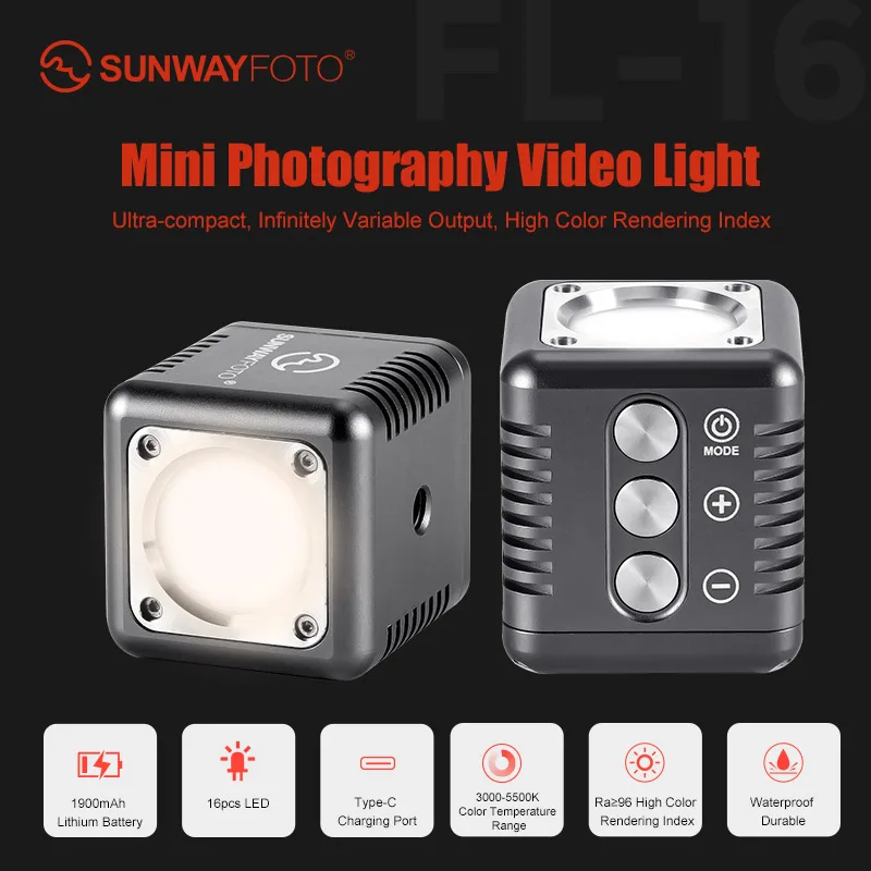 SUNWAYFOTO FL-16 Mini LED Light for Camera Video Photography 3000-5500k IP66