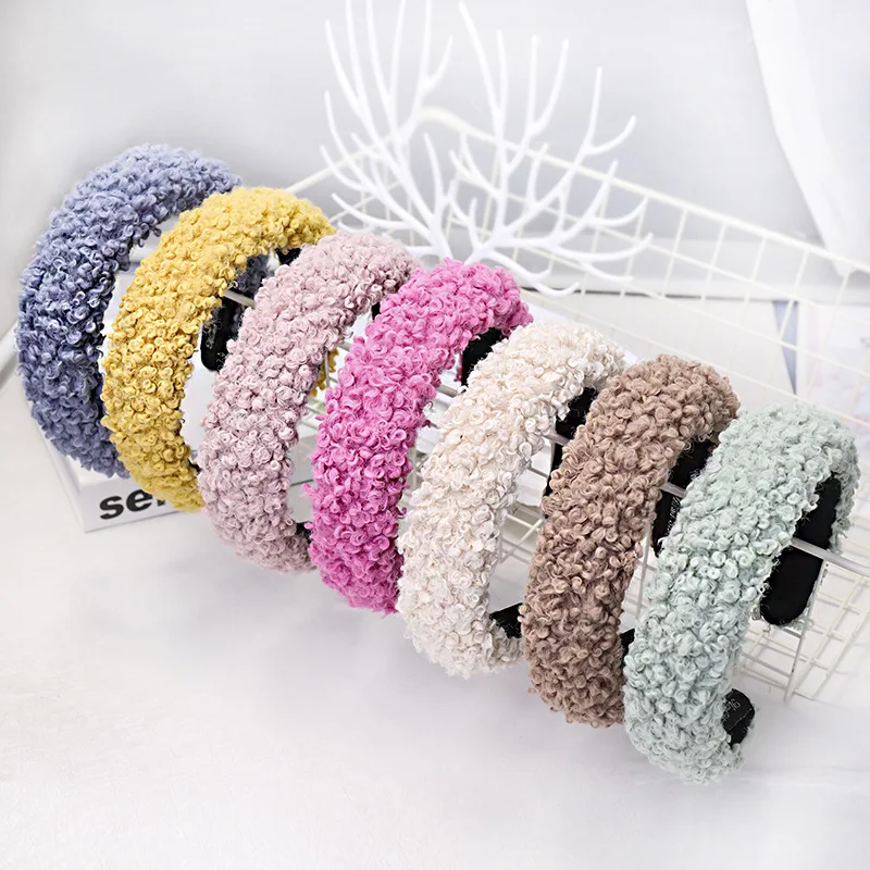 

Cute Winter Autumn Lambswool Fur Headband Warm Thick Wide Cross Hair Bands Solid Plain Color Hairband Women Hair Accessories
