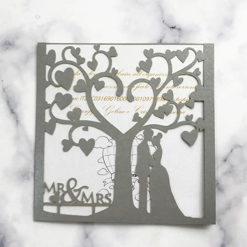 

20pcs/lot Sweet Love And Romantic Wedding Invitations Card Tree Pattern And Happy Couple Luxurious Wedding Invitation Decoratio