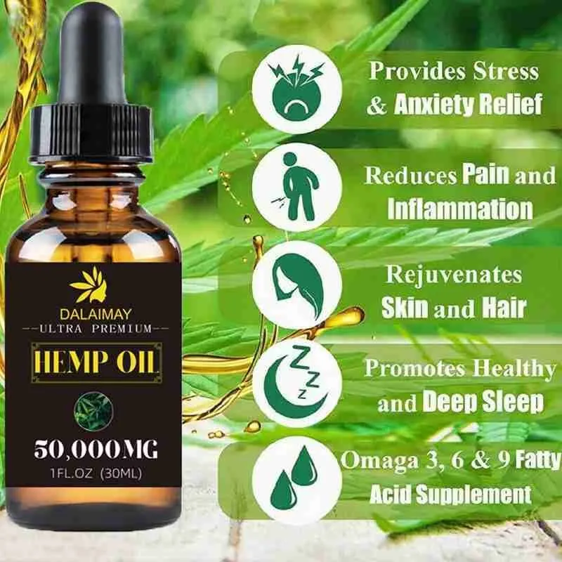 

50000MG Hemp Oil 30ML CBD Oil Organic Pure Essential Oil Herbal Drops Body Relieve Stress Oil Skin Care Help Sleep