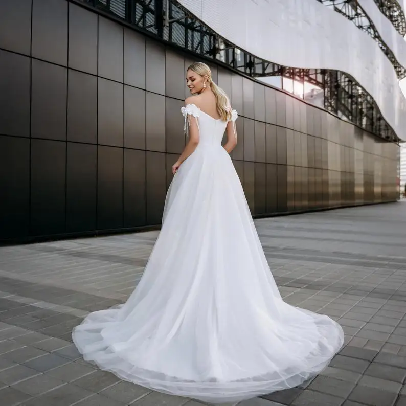 Белое свадебное платье принцессы LORIE с вырезом лодочкой и открытыми плечами