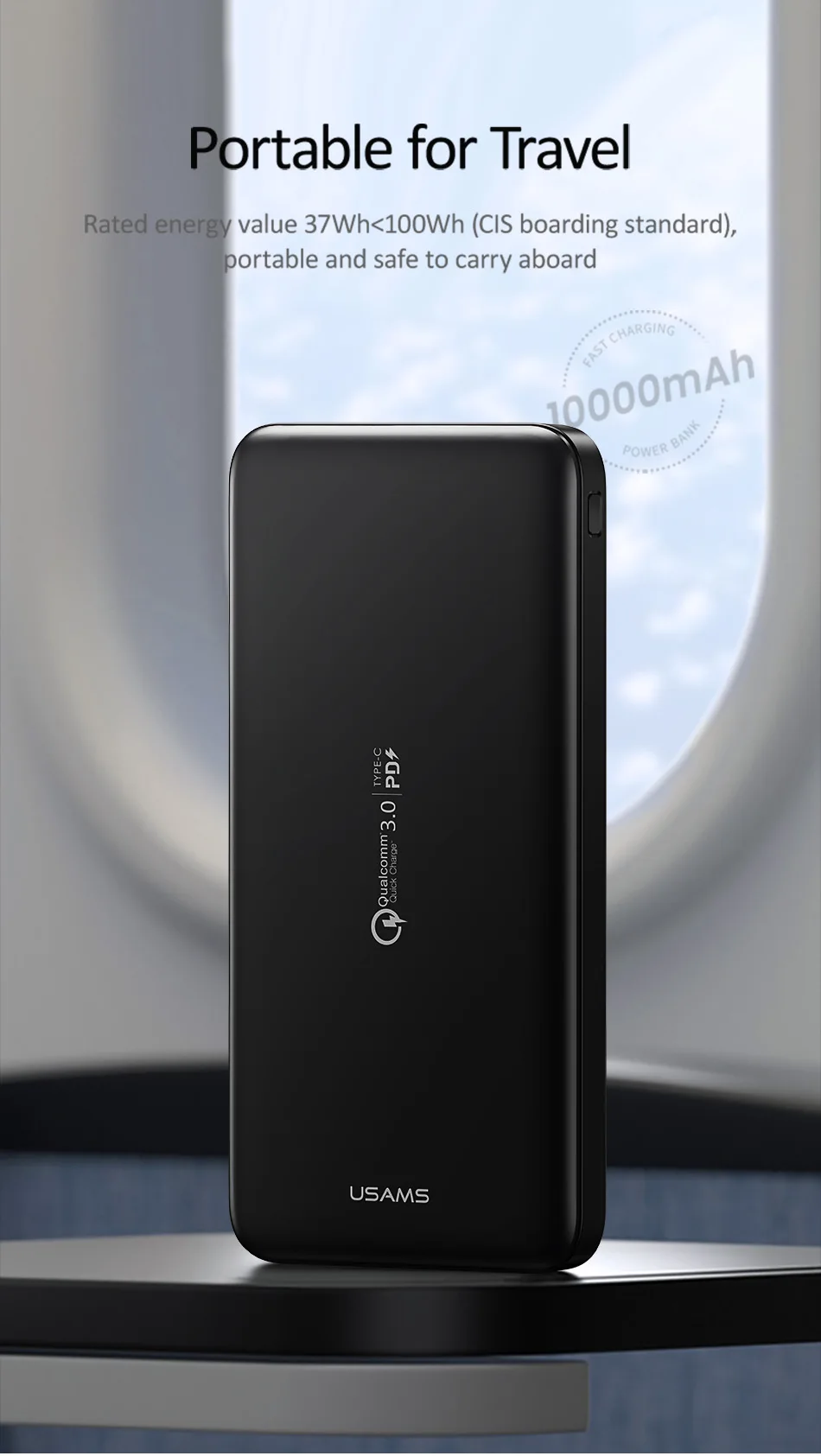 Quick charge power Bank, USAMS 10000 мАч PD Быстрая зарядка power Bank QC 3,0 power Bank type C USB зарядное устройство для iPhone Xiaomi 9 samsung