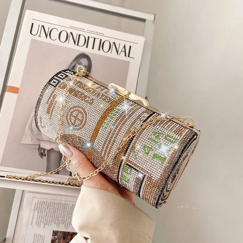 

Crystal Diamond painting Evening Clutch Bags women Round small Dollar Purse Luxury designer Handbag 2021 chain shoulder bag Lady