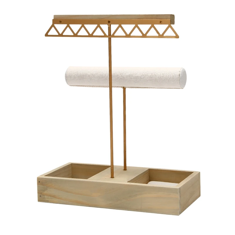 

Jewelry Organizer Tree Stand Metal and Wood T-Bar Bracelets Earrings Holder Organizer Jewelry Display