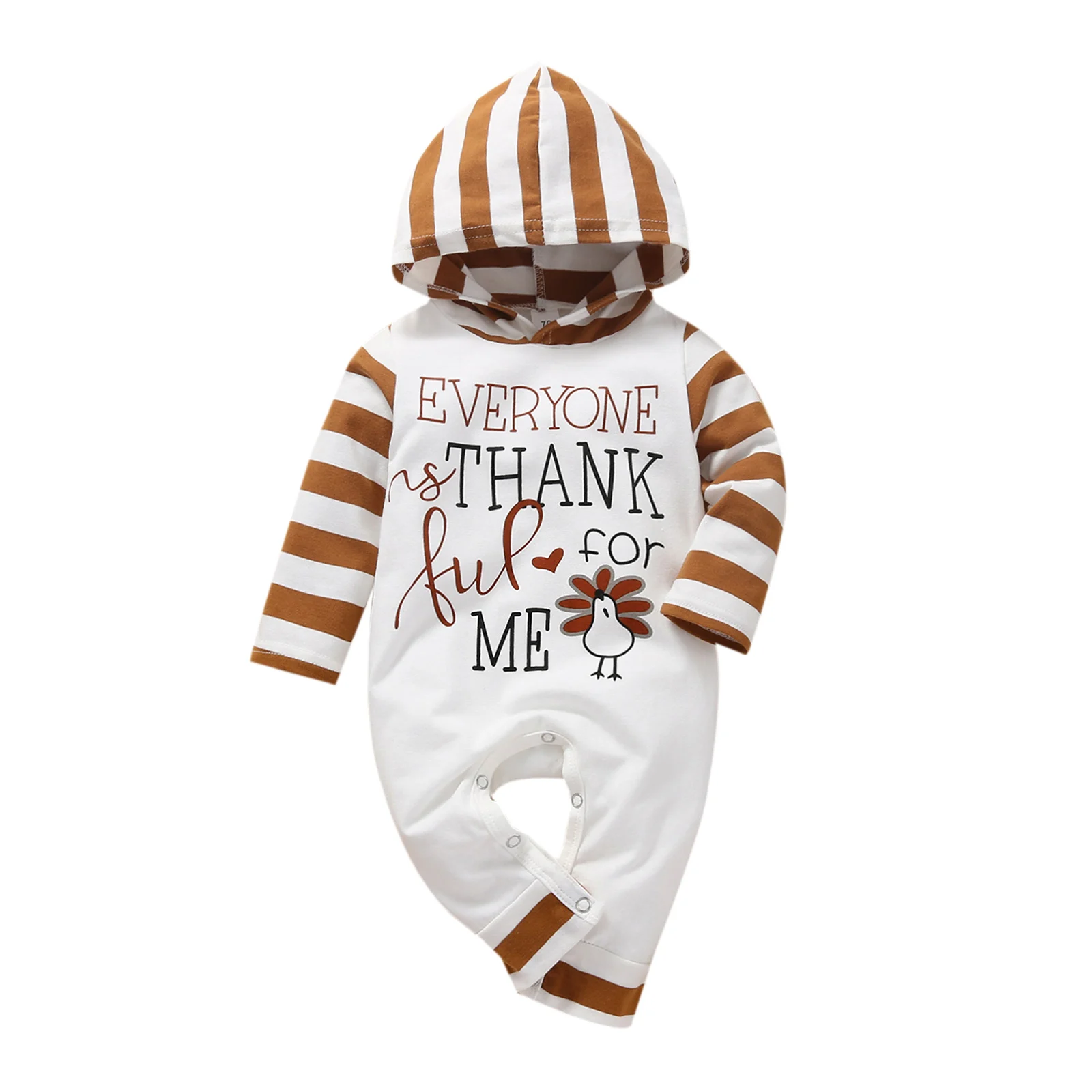 2021-06-22 Lioraitiin 0-18M Infant Baby Girl Autumn Romper Long Sleeve Letter Turkey Printed Hooded Jumpsuit Clothing