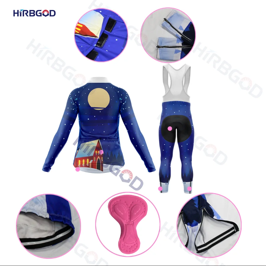 HIRBGOD 2022 Merry Christmas Women's Riding Sets Winter Thermal Fleece with Gel Pad Bib Cycling Kits In Promotion Bike Suit | Спорт и