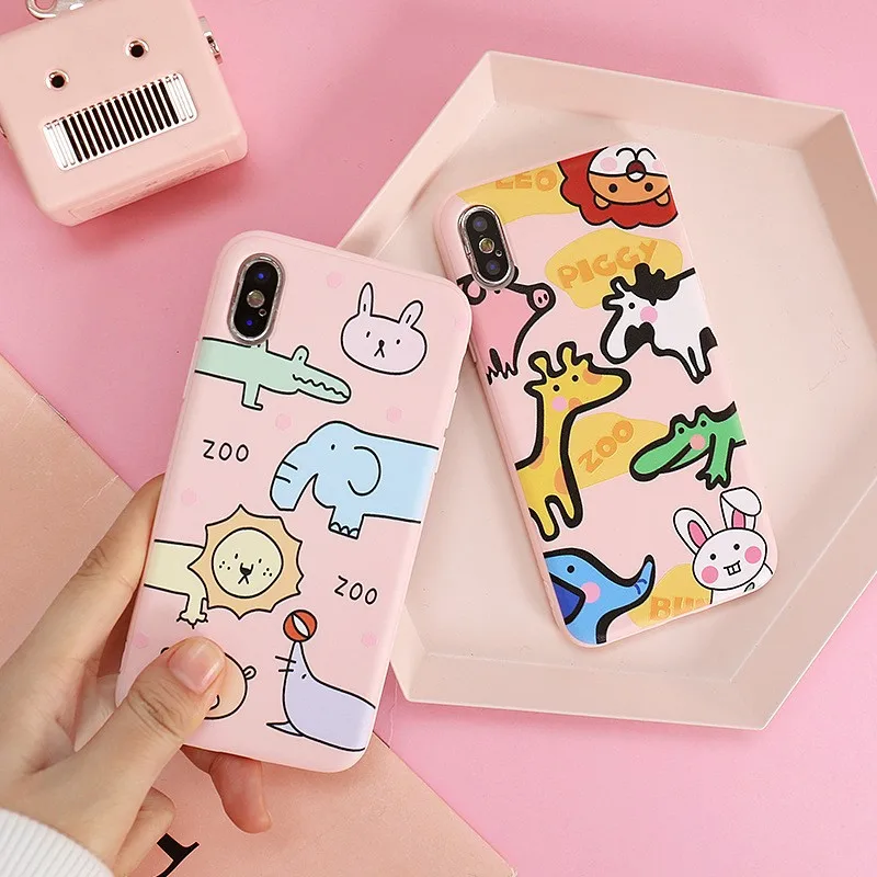 Для Iphone 7 8 Plus 6s милый мультфильм зоопарк шаблон чехол для телефона IPhone X XS 6 INS песок