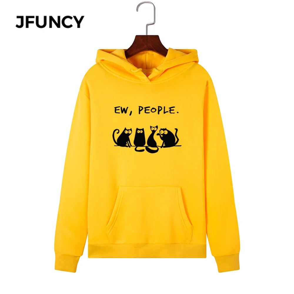 

JFUNCY 2020 Autumn Women Hoodies Oversized Long Sleeve Hooded Female Pullover Fashion Funny Cat Print Woman Casual Sweatshirt