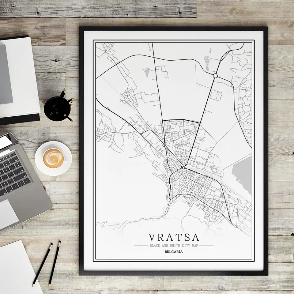 Постер карта городов мира года черно-белый в скандинавском стиле для гостиной